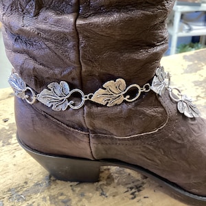 Boot Bracelet, Large Silver Leaf Boot Jewelry, Silver Metal, Boot Bling, Boot Jewelry,  Made in USA