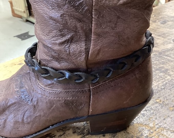 Braided Black Leather Boot Bracelet, Boot Jewelry, USA made