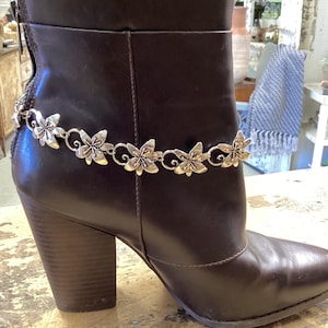 Boot Bracelet, Large Silver Flower Boot Jewelry, Silver Metal, Boot Bling, Boot Jewelry,  Made in USA