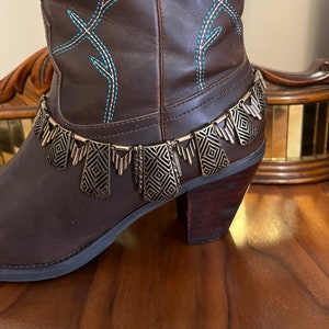 Bronze Cutwork Boot Bracelet: Embossed Diamond Design, Boot Jewelry, Made in USA