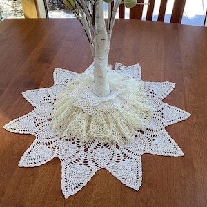 Doll Cape or Cloak, Small Tree Skirt, Tabletop, Vintage Light Ivory Doilies, Christmas, Easter, Spring Tree Skirt, Repurposed, Made in USA