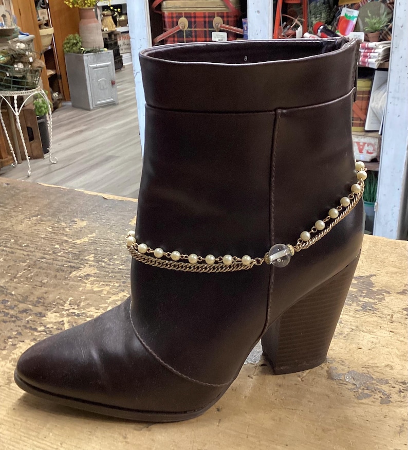 Boot Jewelry, Ivory & Gold Pearl Chain, Gold Metal Chain, Boot Bracelet ...