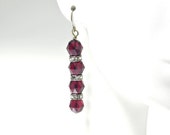 Red crystal dangle earrings, faceted Swarovski red garnet rhinestone, rondell beads, sterling silver, SilverStonesConcepts