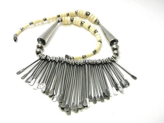 Spoon bib necklace, vintage silver bib necklace, t