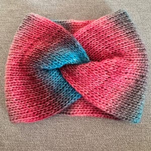 Pink Blue Gradient ,wool knitted ear warmers, wool headband, women&#39;s winter hats, knitted headband, twist headband, birthday gift for her