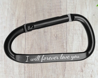 Porte-clés mousqueton personnalisé, alliage noir d'aluminium, petit ami, petite amie, femme, personnalisé, porte-clés grimpeur, gravé