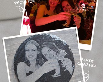 Personalized Photo Engraved Slate Coaster, Custom Drink Coaster