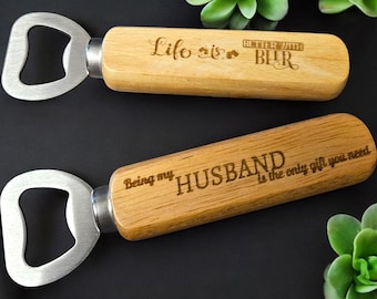 Personalized Wooden Bottle Opener, Laser Engraved Text, Dad Gift