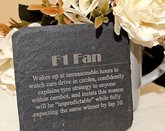 F1 Fan Slate Coaster, Formula 1 Racing Gift