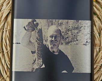 Photo Engraved Black Stainless Steel Flask, Personalized Gift