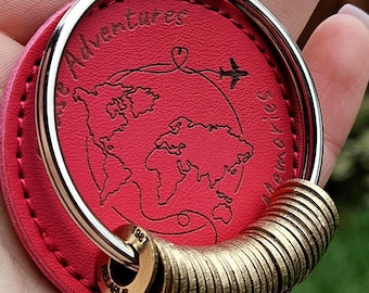 Leather World Map Keychain, Travel Memories Token Holder, Adventure Keepsake