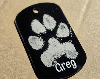 Custom Pet Paw Keychain, Engraved Black Pet Photo Keyring, Personalized Text Gift
