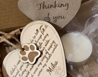 Personalised Wooden Heart Pet Memorial Gift, Engraved Paw Charm Keepsake