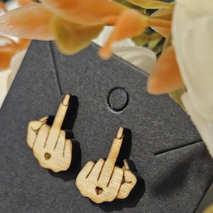 Middle Finger Studs, Funny Stud Earring, Wood