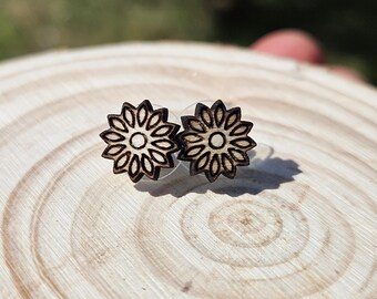 Wooden Flower Stud Earrings