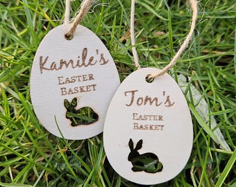 Personalized Engraved Wooden Easter Basket Tag, Easter Keepsake
