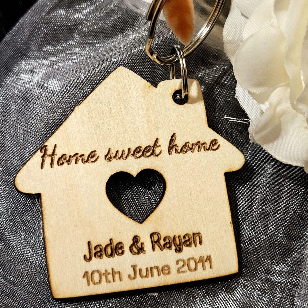 Personalized Wooden House Keychain | Engraved New Home Gift - Etsy