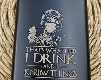 Engraved Black Stainless Steel Flask, Game of Thrones Quote, Shot Glass