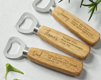 Ouvre-bouteille en bois personnalisé, cadeau gravé au laser
