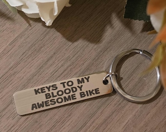 Bloody Bike Keychain, Stainless Steel Engraved Keyring Gift