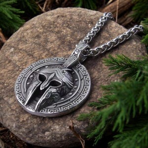 Stainless Steel Spartan Helmet Pendant Necklace: Greek Warrior Jewelry