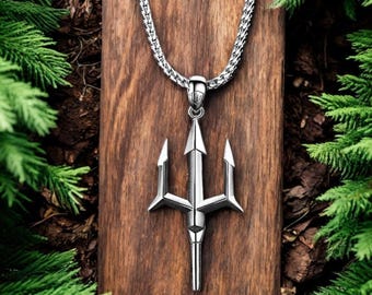 925 Silver Poseidon Trident Necklace: Greek Mythology Amulet