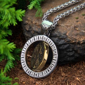 Norse Runes Viking Necklace: Double-Sided Stainless Steel Amulet