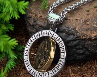 Norse Runes Viking Necklace: Double-Sided Stainless Steel Amulet