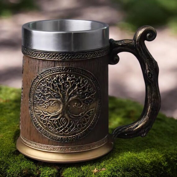 Viking Mug: Tree of Life Stainless Steel Tankard (22 fl oz)