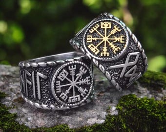 Vegvisir Viking Compass Ring: Stainless Steel Norse Runes