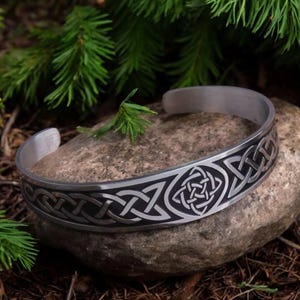 Viking Celtic Knot Bracelet Stainless Steel – Norse Mythology Inspired, Adjustable Cuff Jewelry , Unique Nordic Design / Birthday Gift