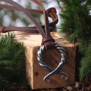 Forged Iron Viking Pendant – Handcrafted Norse Necklace with Leather Cord – Nordic Blacksmith Jewelry for Men /Viking Jewelry/ Birthday Gift