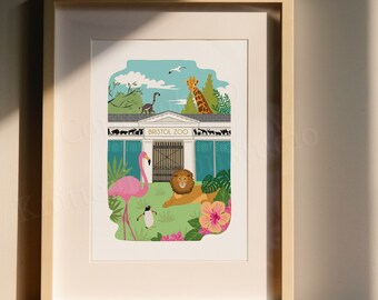 Bristol Zoo Animal Print, Vintage Style Illustration