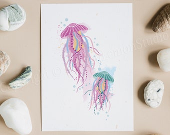 Underwater Jellyfish Art Print, Marine Biology Gift