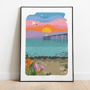 Clevedon Pier Art Print, Clevedon, Somerset, Clevedon Gifts, Wall Art, Poster, A4, A3