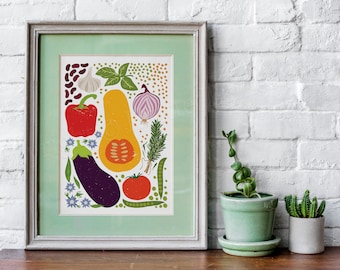 Vegetable Print, Kitchen Decor, Vegetable Art, Retro Kitchen Decor, Food Art,  Foodie Gifts, Food Lover, Healthy Eating, Bon Appetit