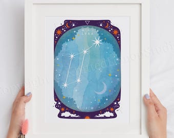 Lyra Constellation Print, Celestial Star Map, Boho Astronomy Art