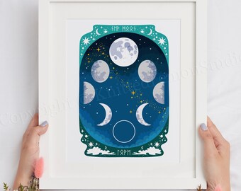 Moon Phase Art Print, Mystical New Moon, Celestial Astronomy Gift