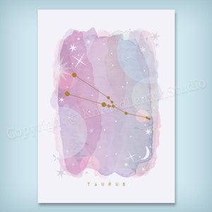 Taurus Star Sign, Taurus Zodiac Art Print, Astrology Gift, Taurus Gifts, Horoscope Art, Constellation Poster, Horoscope Decor, A4 image 2