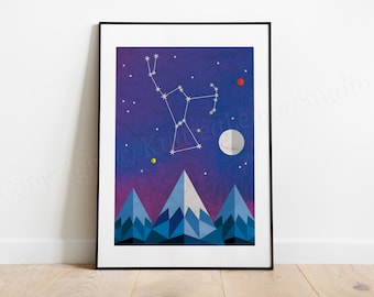 Orion, Astronomy Print Of Orion Constellation In The Night Sky, Orion's Belt Star Map, Astronomy Gift, Orion Nebula, Gifts For Stargazers