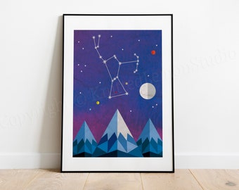 Orion Constellation Art Print, Night Sky Star Map