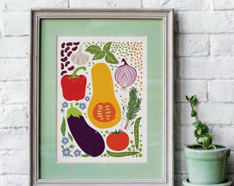 Retro Vegetable Kitchen Print, Nordic Style Food Art (A4, A3)