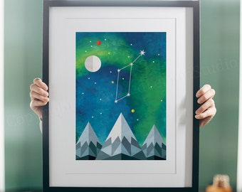 Lyra Constellation Print, Aurora Borealis, Night Sky Art