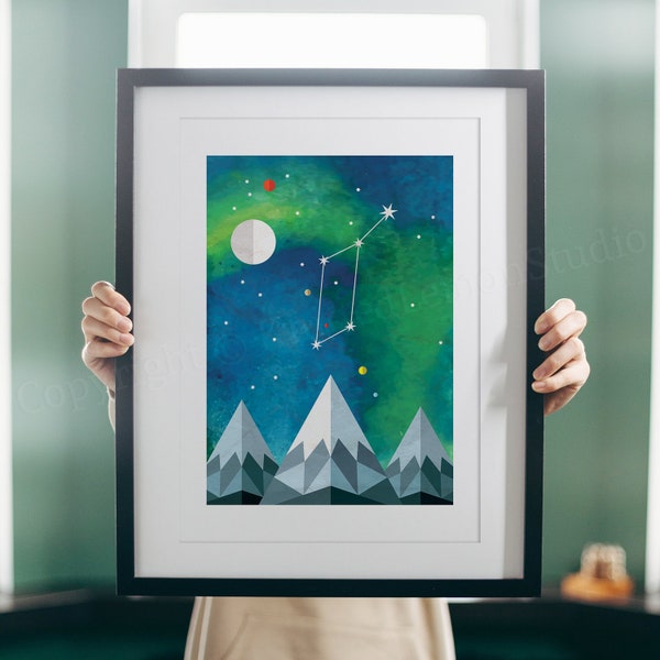 Lyra, Constellation Print, Constelación de Lyra, Lyra Art, Northern Lights Art, Aurora Borealis, Astronomy Gifts, Night Sky, Celestial Art