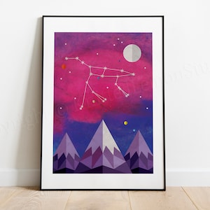 La grande Ourse, impression astronomie, cadeaux astronomie, constellation de l'ours, impression carte des étoiles, impression ciel nocturne, chambre d'enfants étoiles lune, paysage géométrique