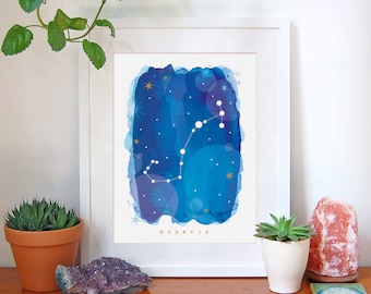 Scorpio Zodiac Art Print, Scorpio Star Sign, Astrology Gifts, Scorpio Gift, Constellation Print, Horoscope Art, Zodiac Decor, Birthday Gift