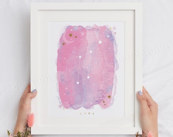 Lyra Constellation Art Print, Celestial Nursery Decor, A4