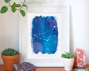 Capricorn Zodiac Art Print, Astrology Gift, Constellation Decor (A4)
