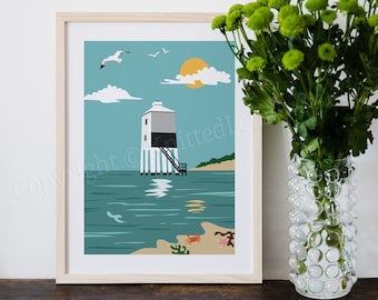 Burnham On Sea, Lighthouse Art, British Decor, Somerset, English Posters, British Gifts, Beach Prints, Beaches Near Bristol, Beach Art