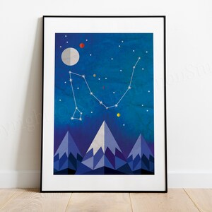 Draco, impresión artística de constelación, impresiones del cielo nocturno, regalos de astronomía, mapa celestial, estrellas, mapa estelar, arte de pared, geométrico, montaña, arte espacial